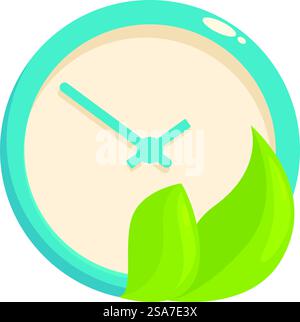 Spring forward with this illustration of a clock with green leaves. Clock with green leaves showing spring time change Stock Vector