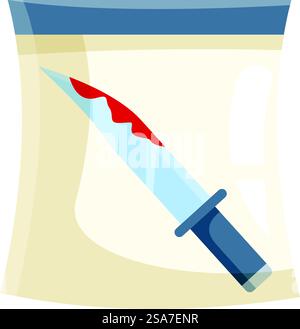 Bloody knife inside plastic bag evidence exhibiting violent crime. Bloody knife sealed in a plastic bag as evidence for a crime Stock Vector