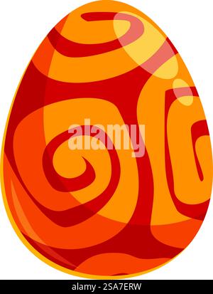 Easter egg with red swirls pattern on orange background is celebrating spring holiday. Colorful easter egg showing swirls pattern is celebrating spring holiday Stock Vector