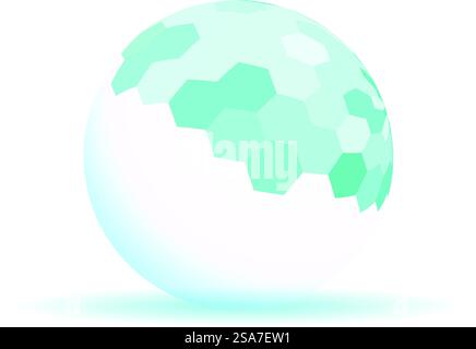 White sphere is partially covered with a honeycomb pattern glowing from within, suggesting futuristic technologies. Abstract sphere showing honeycomb pattern for science and technology concepts Stock Vector