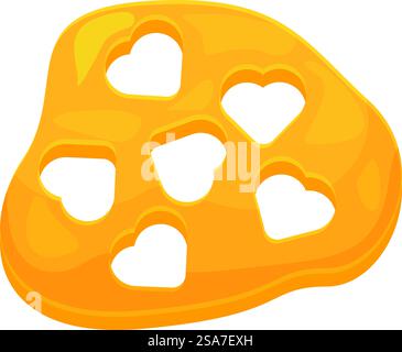 Slice of cheese with heart shaped holes is creating a romantic atmosphere. Sliced cheese with heart shaped holes forming romantic pattern Stock Vector