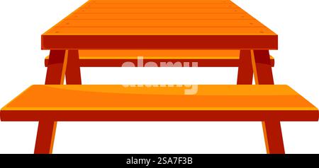 Simple wooden picnic table inviting people to sit and enjoy their lunch outside. Wooden picnic table providing a place to eat outdoors Stock Vector