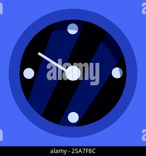 Minimalist clock face showing five minutes past twelve, ideal for concepts such as time management and deadlines. Minimalist clock showing five minutes past twelve on blue background Stock Vector