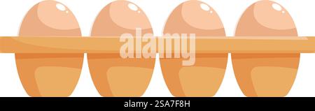 Four brown chicken eggs are standing in a cardboard egg tray. Four eggs in carton, organic food for breakfast Stock Vector
