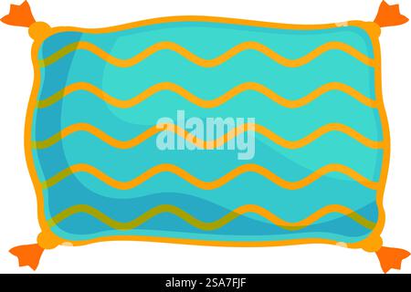 Blue pillow with wavy stripes and tassels is a great element for your design projects. Blue pillow with wavy stripes and tassels is lying on white background Stock Vector