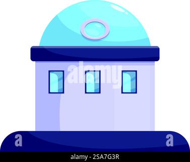 Futuristic observatory building with a glass dome is observing the stars. Futuristic observatory building watching the stars in cartoon style Stock Vector