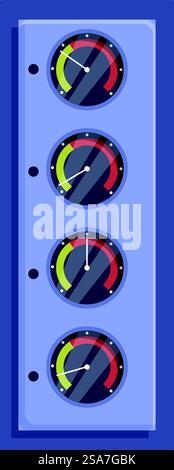 Control panel is showing key performance indicators with color scales. Control panel showing key performance indicators Stock Vector