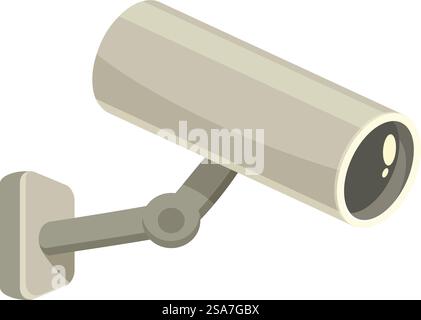 Security camera mounted on a wall, actively monitoring the surrounding environment. Wall mounted security camera observing surrounding area Stock Vector