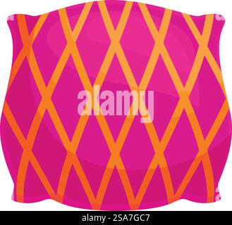 Soft and inviting pillow featuring a vibrant pink color and an eye catching orange rhombus pattern, perfect for adding a touch of style and comfort. Pink pillow with orange rhombus pattern for comfortable sleeping Stock Vector