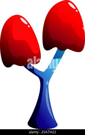 Red fantasy mushroom growing on blue trunk with gradient from blue to purple. Red fantasy mushroom growing on blue trunk Stock Vector