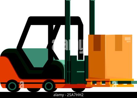 Forklift truck is lifting pallet with cardboard box, delivery service and transportation concept. Forklift truck is lifting pallet with cardboard box in warehouse Stock Vector