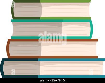Four colorful books are lying in a stack, symbolizing learning and studying. Stack of books forming a pile for education and knowledge Stock Vector