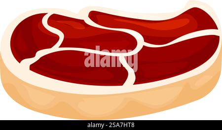 Juicy piece of meat with fat layers suitable for grilling or frying. Raw beef steak meat lying isolated on white background Stock Vector