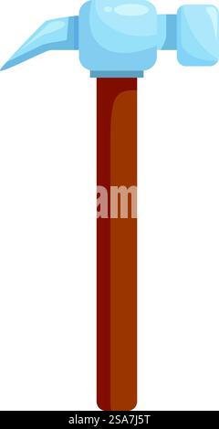 Cartoon hammer standing with wooden handle and metal head, construction tool for carpentry work. Cartoon hammer standing with wooden handle and metal head Stock Vector