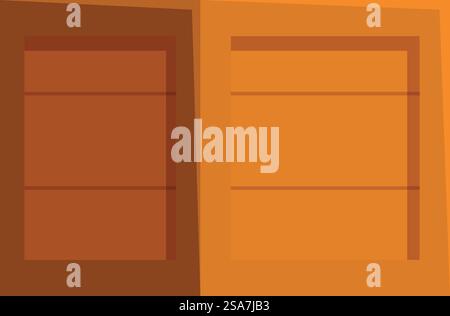 Empty wooden cabinet with open doors revealing empty shelves, perfect for showcasing your product or design. Wooden cabinet with open doors showing empty shelves Stock Vector
