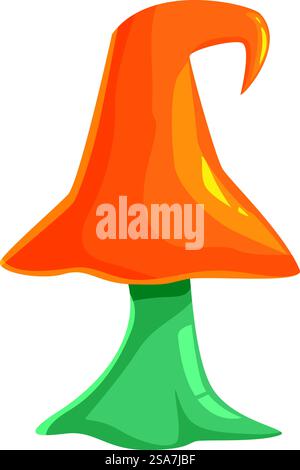 Colorful cartoon magic mushroom with an orange cap and a green stem. Cartoon magic mushroom standing with orange cap and green stem Stock Vector