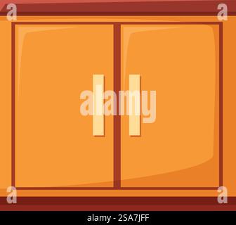 Simple vector illustration of a wooden cabinet with two doors standing on the floor isolated on a white background. Wooden cabinet with two doors standing on the floor Stock Vector