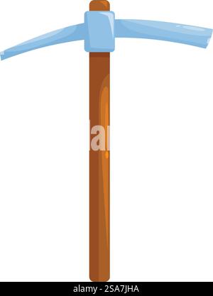 Cartoon pickaxe standing up, with wooden handle and metal head, isolated on white background. Cartoon pickaxe standing up with wooden handle and metal head Stock Vector