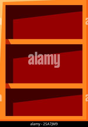 Simple vector illustration of a bookcase with empty shelves. Empty wooden bookcase with three shelves standing upright Stock Vector