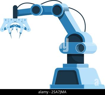 Blue robotic arm using artificial intelligence to move objects in a factory setting. Blue robotic arm picking up object using artificial intelligence Stock Vector