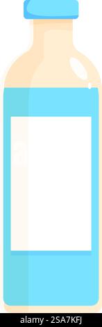 Blue glass bottle containing refreshing liquid with a blank label, perfect for showcasing your branding. Blue glass bottle containing refreshing liquid with blank label for branding Stock Vector