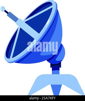 Large satellite dish is receiving or transmitting signal Stock Vector