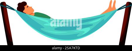Man is enjoying his summer vacation, lying on a hammock between two palm trees. Man relaxing lying on hammock between two palm trees on summer vacation Stock Vector