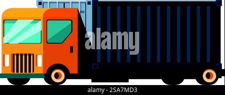 Orange cargo delivery truck transporting goods in a container. Orange cargo delivery truck transporting goods in container Stock Vector