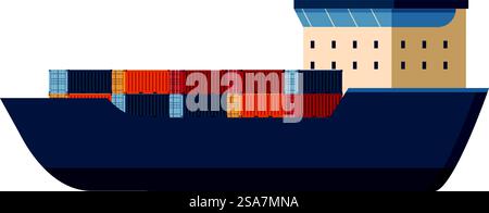 Large cargo ship transporting colorful intermodal containers across the ocean, representing global trade and logistics. Cargo ship carrying colorful intermodal containers on the high seas Stock Vector