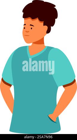 Young man is standing with his hand in his pocket, looking away with a thoughtful expression. Young man looking away putting his hand in his pocket Stock Vector
