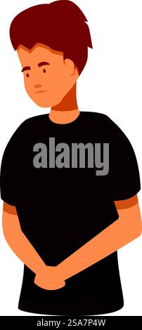 Young man is standing with his head down, looking ashamed and guilty. Young man looking down feeling ashamed and guilty Stock Vector
