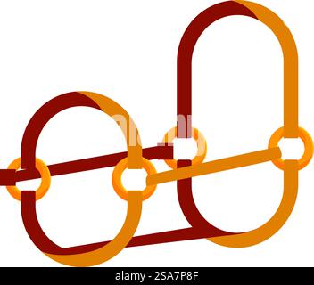 Golden rings are interlocking creating an abstract shape. Golden rings interlocking creating abstract shape Stock Vector