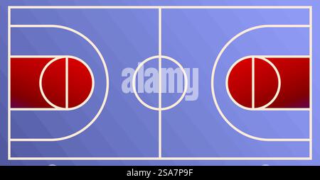Basketball court is being shown with clearly marked lines for the different sections, such as the key. Basketball court showing center lines and keys for sports concepts Stock Vector