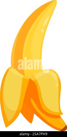 Ripe yellow banana partially peeled showing its delicious flesh. Cartoon style icon of a ripe yellow banana being peeled Stock Vector