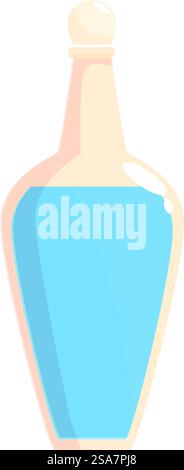 Glass bottle containing blue liquid standing on white background Stock Vector