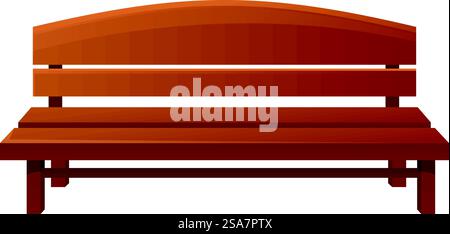 Illustration featuring a wooden bench with curved back rest, useful element for urban or park related design projects. Wooden bench standing on white background Stock Vector