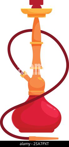 Traditional eastern shisha for smoking flavored tobacco. Red and gold hookah standing on white background Stock Vector