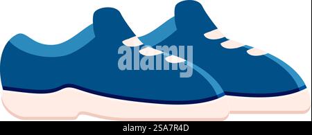 Blue casual sneakers with white soles standing on tiptoe, representing walking or running. Pair of blue casual sneakers with white sole standing on tiptoe Stock Vector