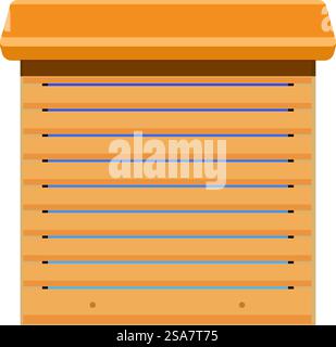 Street food stall is closing for the night using an old style roller shutter. Wooden street food stall being closed with roller shutter Stock Vector