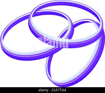 Three purple rings are overlapping each other creating an abstract composition. Purple rings rotating abstract background design element Stock Vector