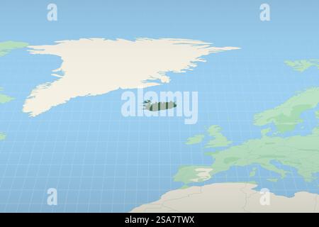 Iceland highlighted on a detailed map, geographic location of Iceland. Vector Map. Stock Vector