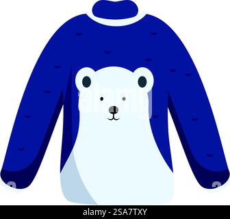 Cozy winter sweater featuring a cute polar bear design, perfect for staying warm and stylish during the colder months. Blue winter sweater featuring a cute polar bear design Stock Vector