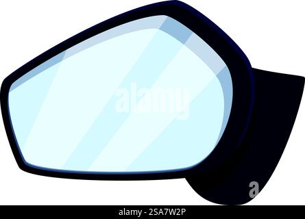 Car&rsquo;s side mirror, reflecting the importance of checking blind spots and promoting safe driving practices. Side rearview mirror reflecting road safety awareness Stock Vector