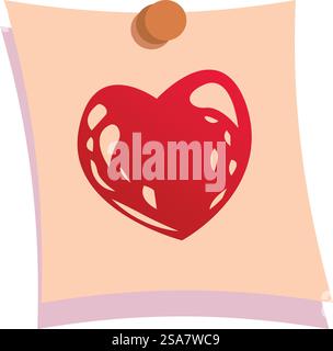 Red heart drawing pinned on a note representing love and romance. Simple yet powerful symbol of love and affection Stock Vector