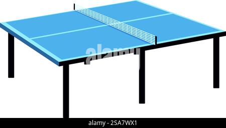 Blue ping pong table with a net is standing on a white background, ready for a game. Blue ping pong table standing on white background Stock Vector