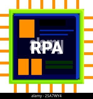 Microchip is running rpa software, automating business processes with intelligent algorithms. Rpa software operating with automation process algorithm on chip Stock Vector