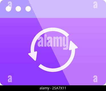 Website page is refreshing, browser window is showing loading process. Website page showing refreshing icon on purple background Stock Vector