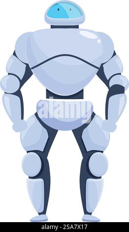 Powerful, futuristic robot is standing guard, ready to protect and serve. Powerful robot standing guarding looking futuristic technology Stock Vector