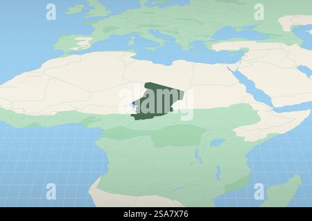 Chad highlighted on a detailed map, geographic location of Chad. Vector Map. Stock Vector