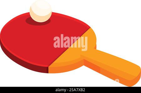 This isometric icon represents a table tennis racket holding a white ball, ready for action. Red table tennis racket holding white ball isometric view Stock Vector